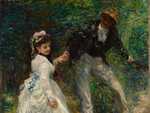 La Promenade is an early Impressionist painting by Pierre-Auguste Renoir, created in 1870. The work depicts a young couple on an excursion outside of the city, walking on a path through a woodland.