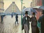 Paris Street; Rainy Day, the 1877 oil painting by the French artist Gustave Caillebotte is his best known work. It shows a number of individuals walking through the Place de Dublin in Paris