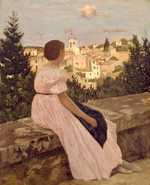 'The Pink Dress (View of Castelnau-le-Lez, Hérault)', by Frédéric Bazille, c. 1864, Musée d'Orsay