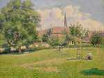 Pissarro's 1886 work House of the Deaf Woman and Belfry at Eragny.