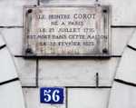 Plaque on the home of Camille Corot where he died 22 February 1875 at: 56, rue du Faubourg-Poissionnière, Paris, 10th arr.