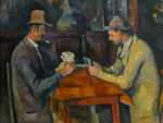 Cezanne painted five Card Players; these iconic images are slightly out of perspective--see the small heads and long arms on this version.