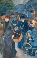 The Umbrellas is an oil-on-canvas painting by Pierre-Auguste Renoir, painted in two phases in the 1880s. The painting is drawing inspiration from classical art he had seen in Italy and the works of Ingres and Cézanne